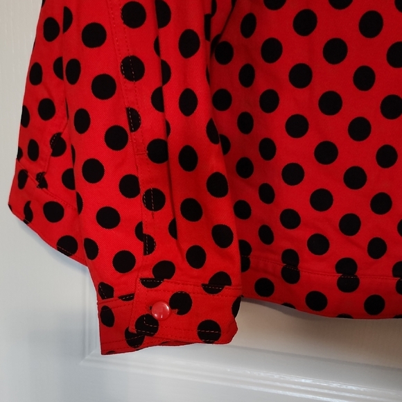 Stylish Disney Minnie Mouse Red Polka Dot Denim Jacket - Picture 6 of 6